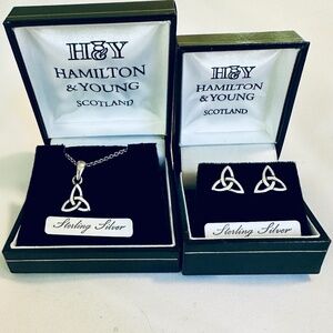 Sterling Silver Celtic Knot Earrings and Necklace from Scotland